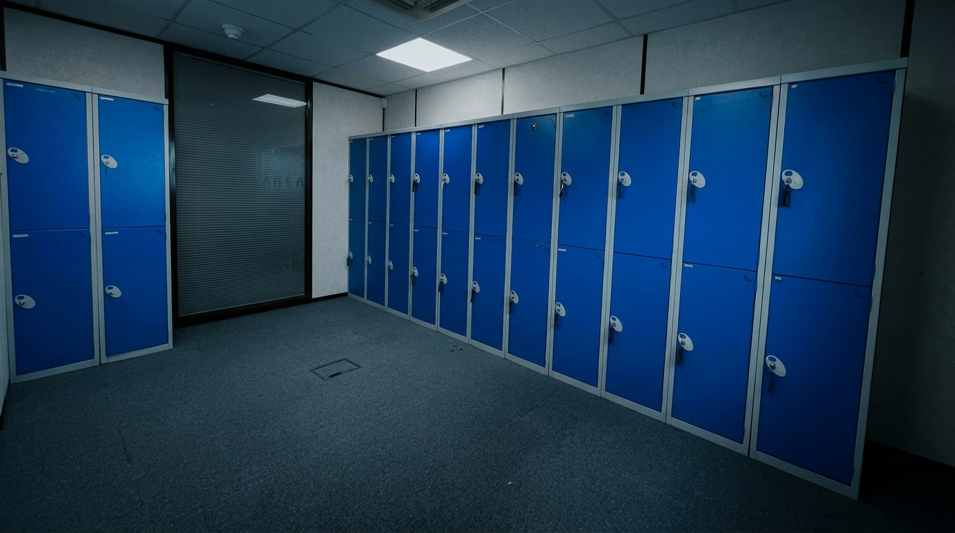 Secure blue lockers in the Midnight Gym changing room